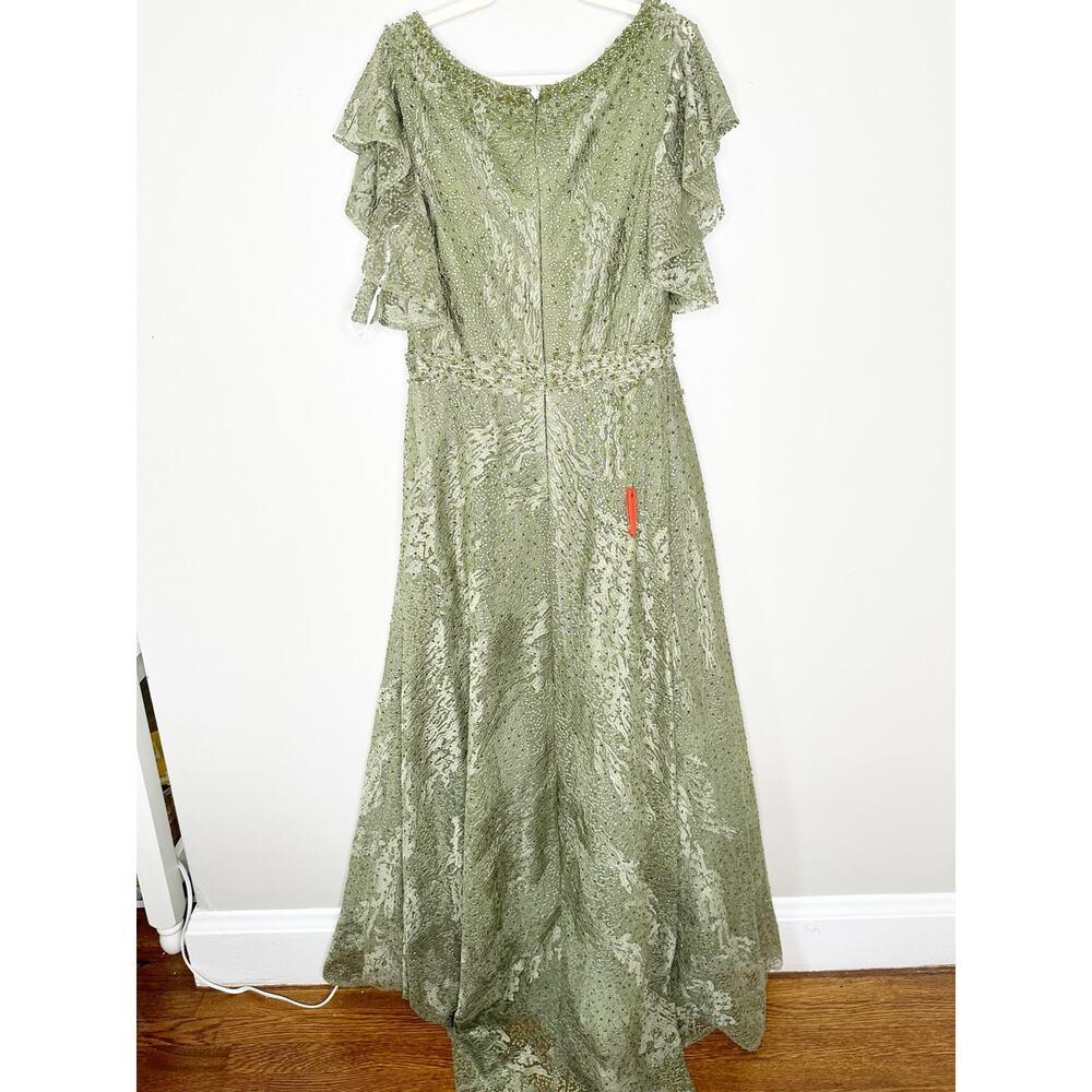 Mac Duggal 20310 Olive Green Embroidered Flutter Sleeve V Neck Gown 14 NEW $798 - Picture 4 of 14